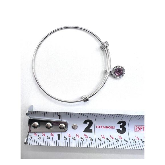 Women's Silvertone Birthstone Bracelet Rhinestone Charm October Tourmaline Pink - Picture 6 of 6